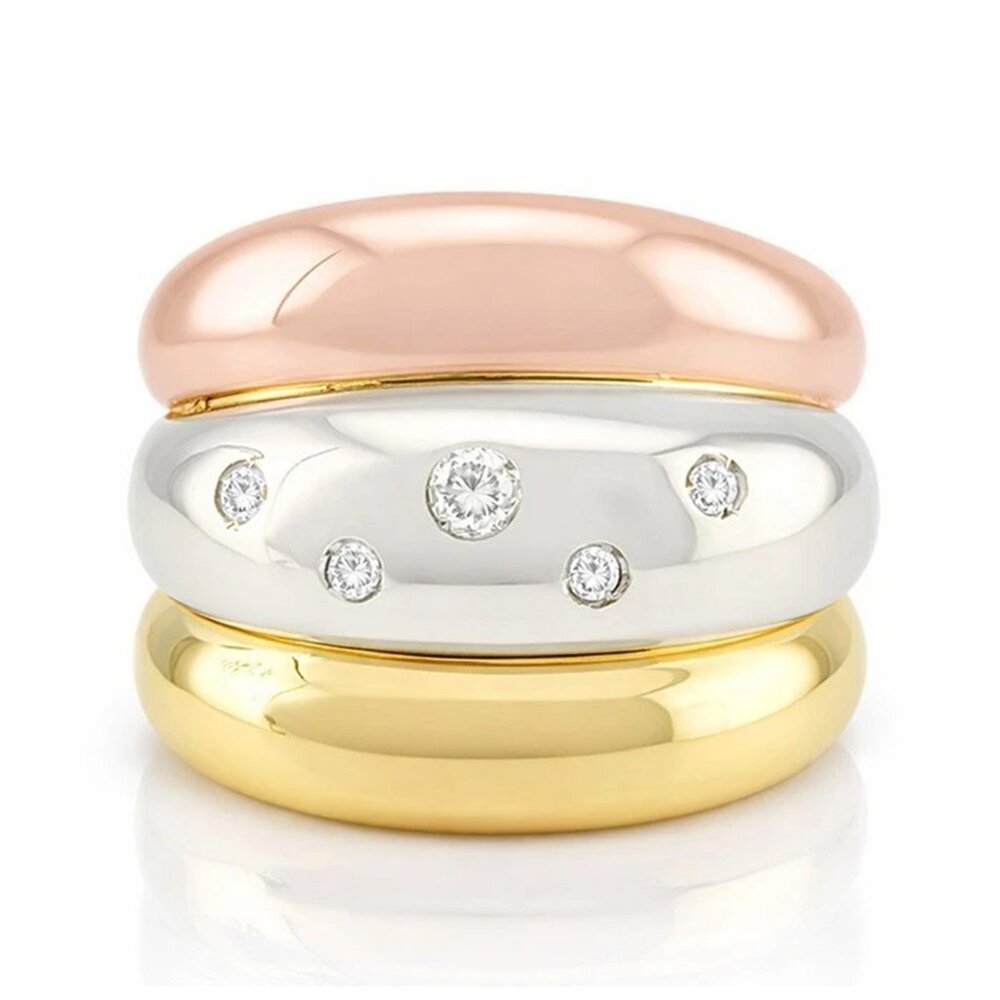 Natural 0.35 Carats Diamonds Ring 14k Three-Tones Gold